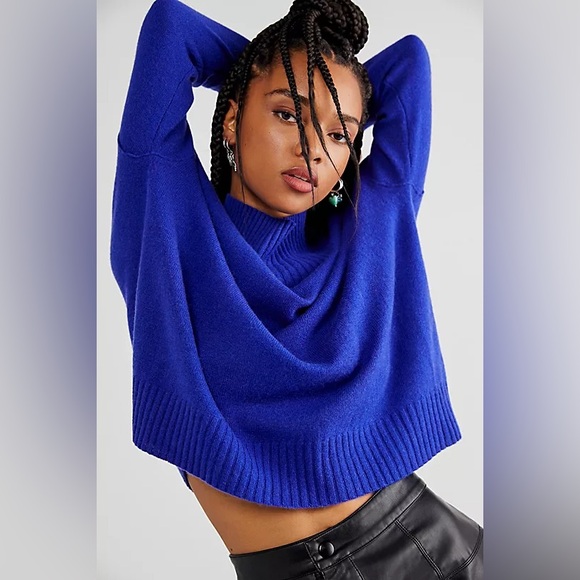 Free People Sweaters - Free People Poppy Cashmere Turtleneck Sweater Halcyon Blue Sz XS